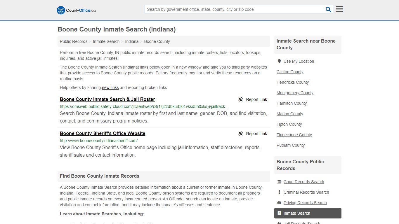 Boone County Inmate Search (Indiana) - County Office